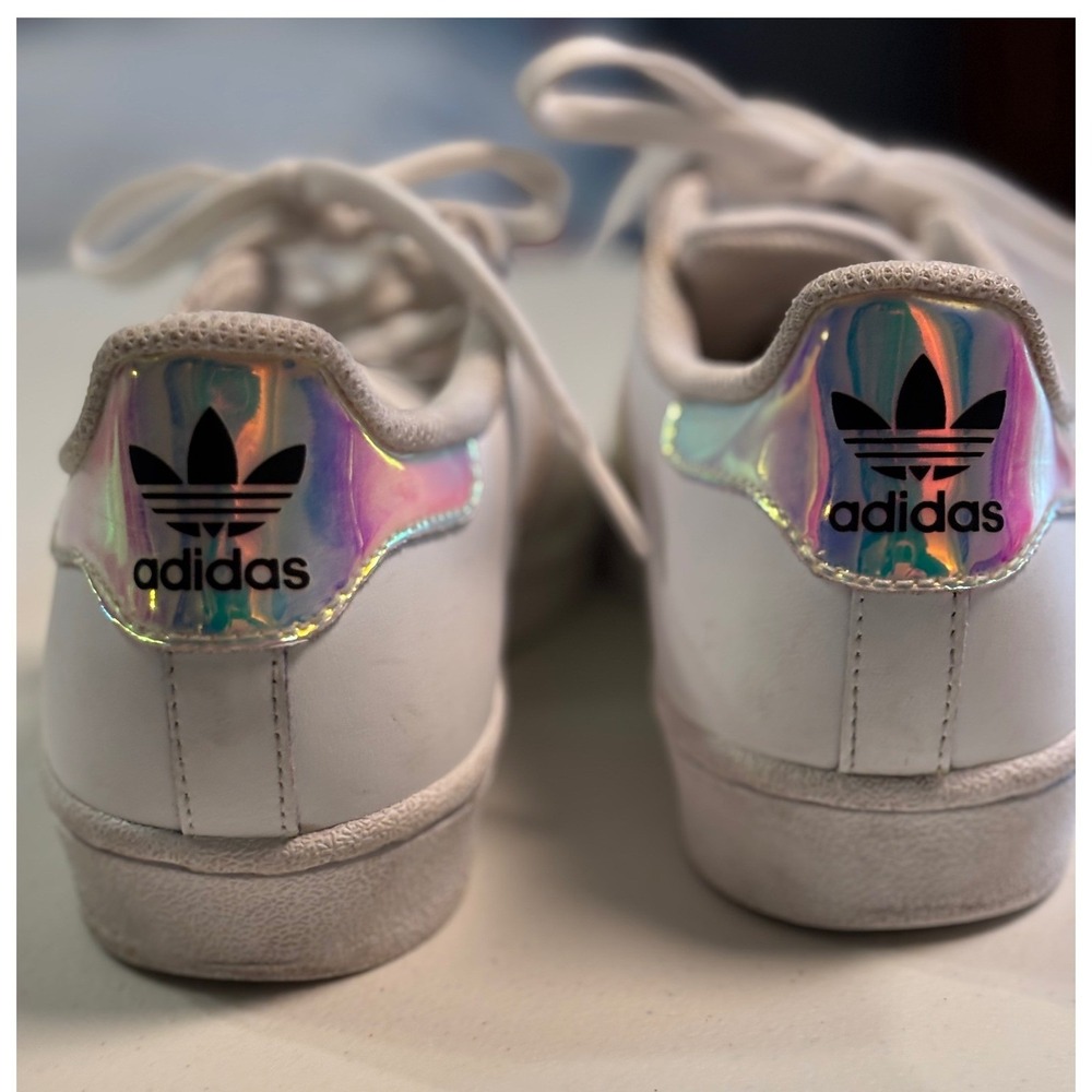 Adidas Superstar Iridescent Stripes White Sneakers Size 4.5 Youth Girl Shoes - Picture 10 of 13